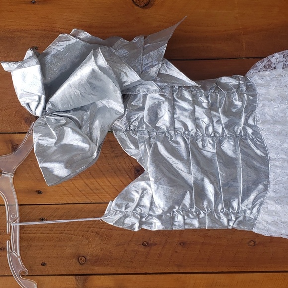 Gunne Sax One Shoulder Special Occassion Formal White Silver Lace Dress 5 - Picture 3 of 11